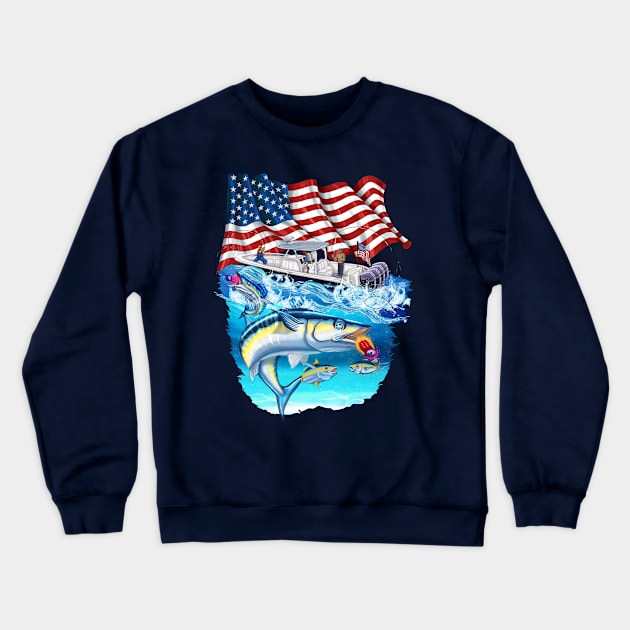 Fishermans Usa Proud America Crewneck Sweatshirt by JOISDRAW ART